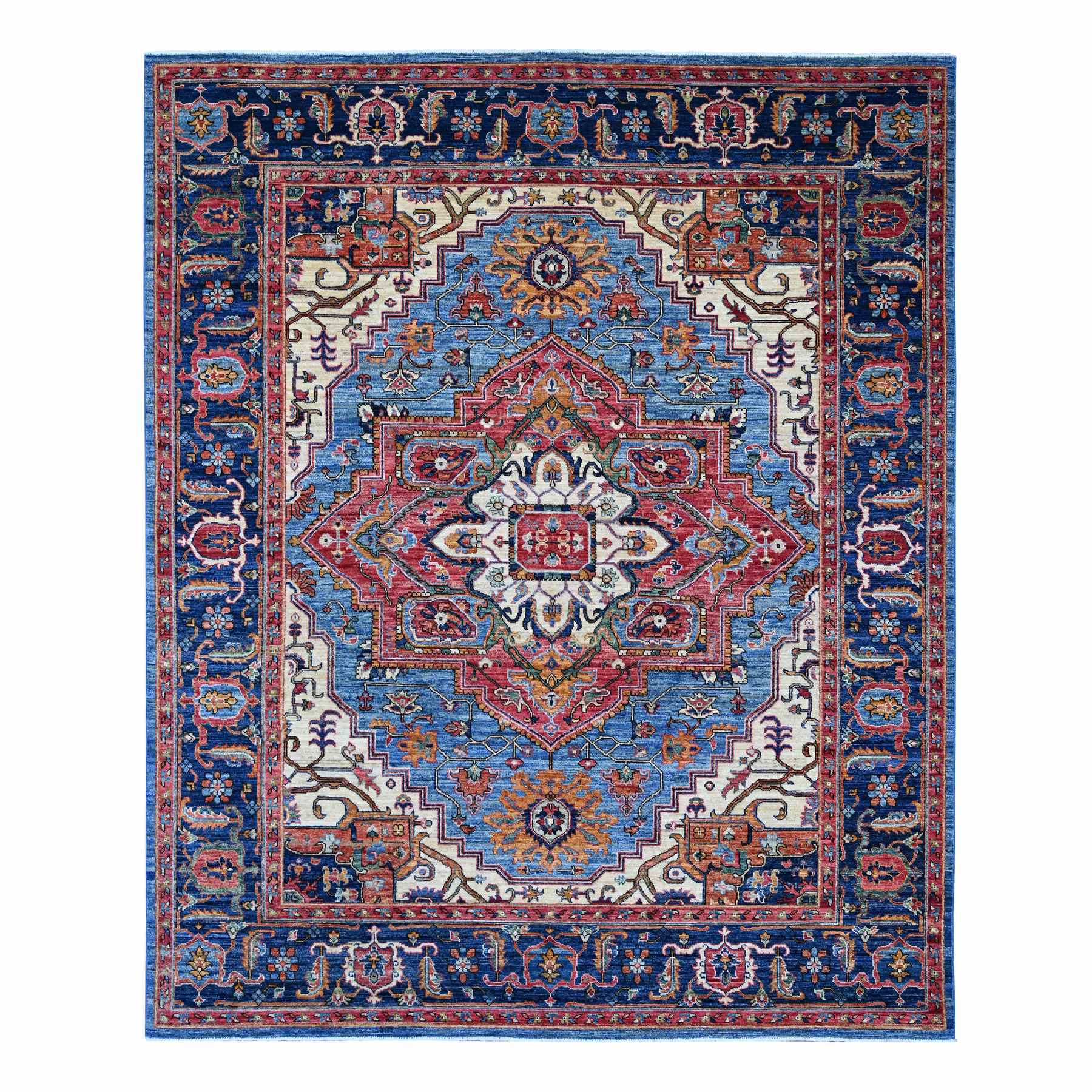 8'x9'10" Marlin Blue, Serapi Heriz with Large Medallion Design, Aryana Collection, Vegetable Dyes, Soft Pile, High Mountain Wool, Hand Knotted, Densely Woven, Oriental Rug 